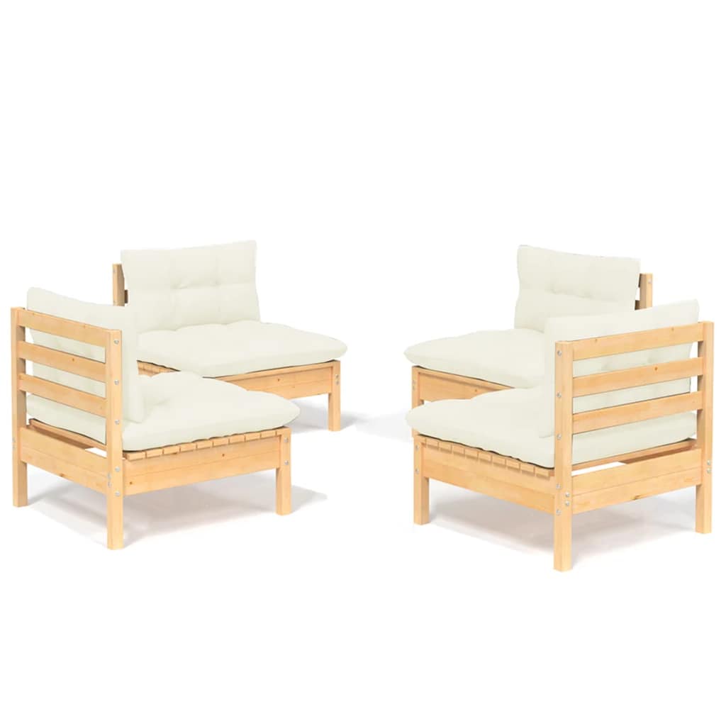 Garden Lounge Set Cream Solid pine wood, fabric (100% polyester)