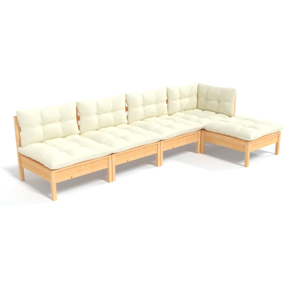 Garden Lounge Set Cream Solid Pinewood, 100% Polyester Standard