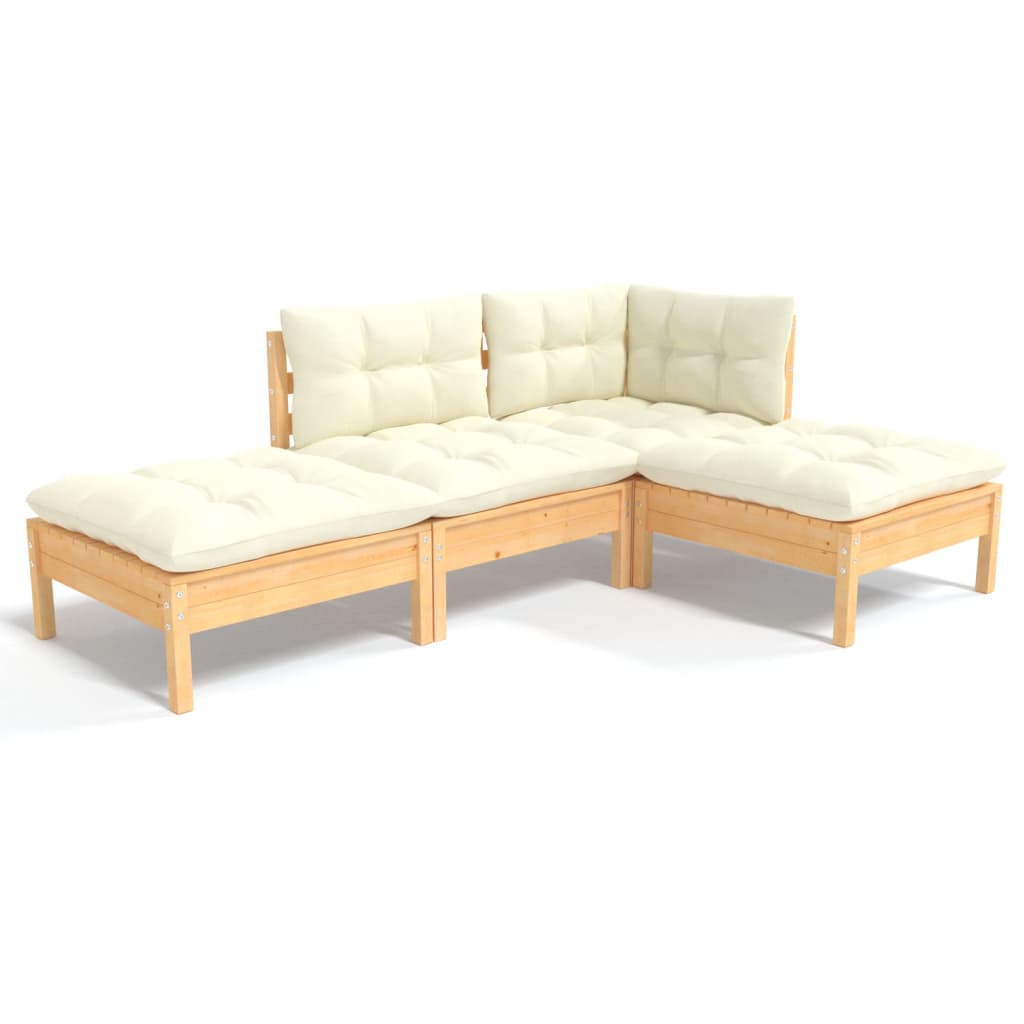 Garden Lounge Set Cream Solid pinewood, fabric (100% polyester)