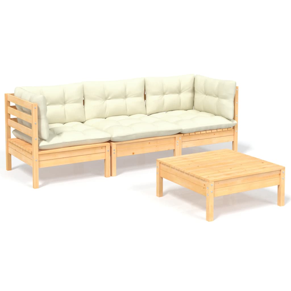 Garden Lounge Set Cream Solid pinewood, fabric (100% polyester)