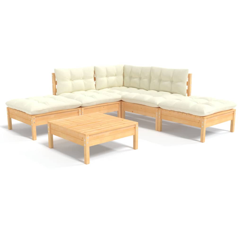 Garden Lounge Set Cream Solid pinewood, fabric Modular