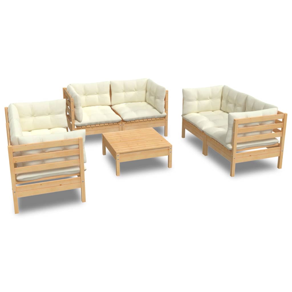 Garden Lounge Set Cream Solid pinewood Medium Modular