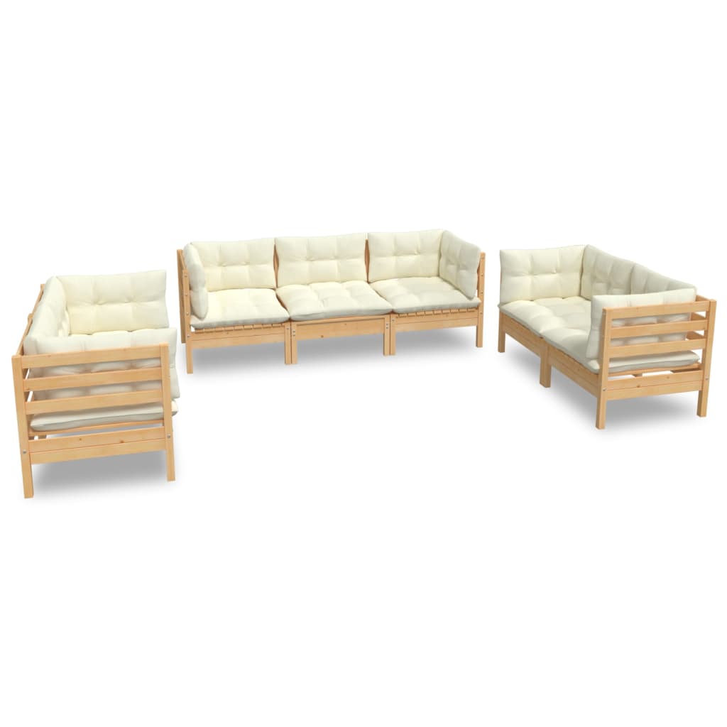 Garden Lounge Set Cream Solid Pinewood, Polyester Large Modular