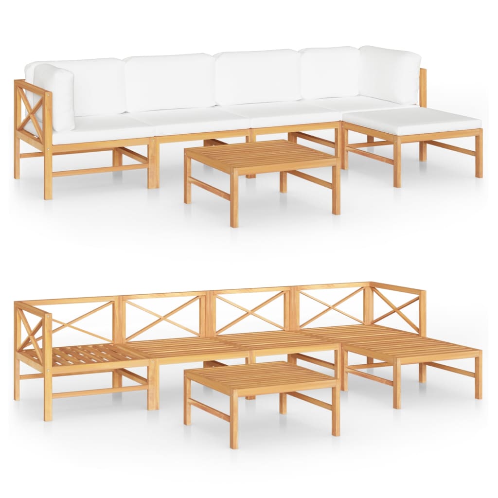 Garden Lounge Set Cream Solid Teak wood 6 Piece Set Modular