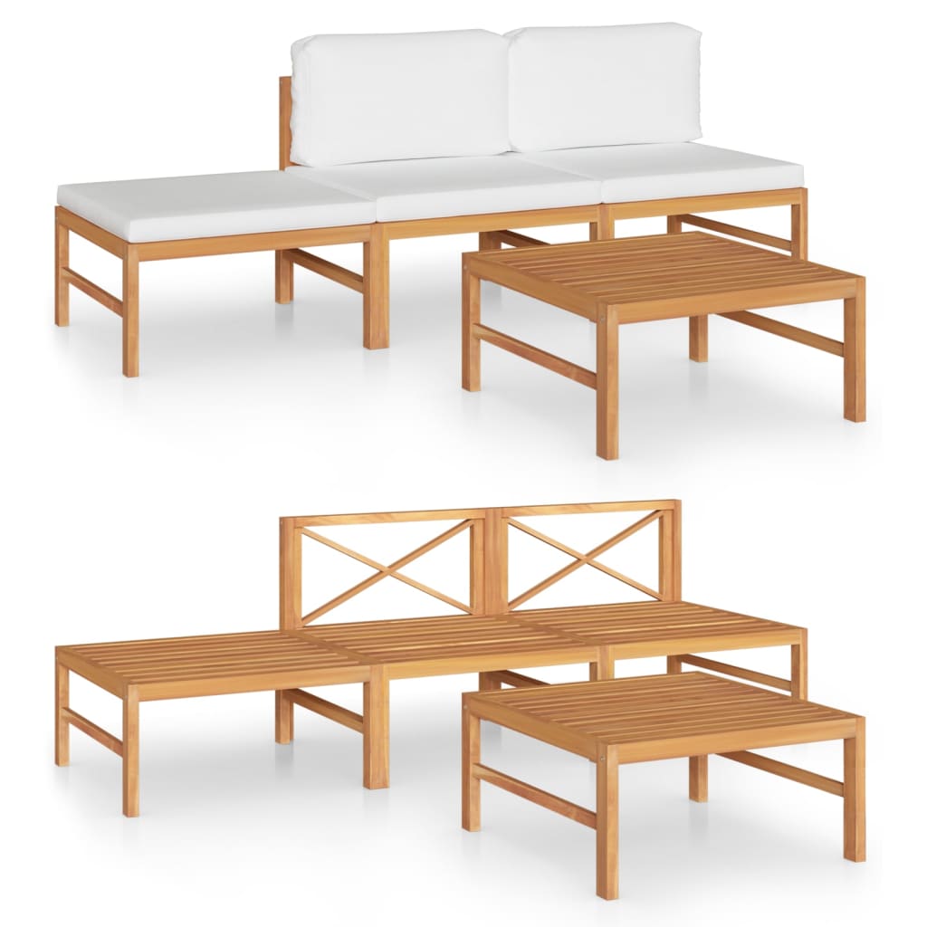 Garden Lounge Set Cream Solid Teak wood Standard Tough