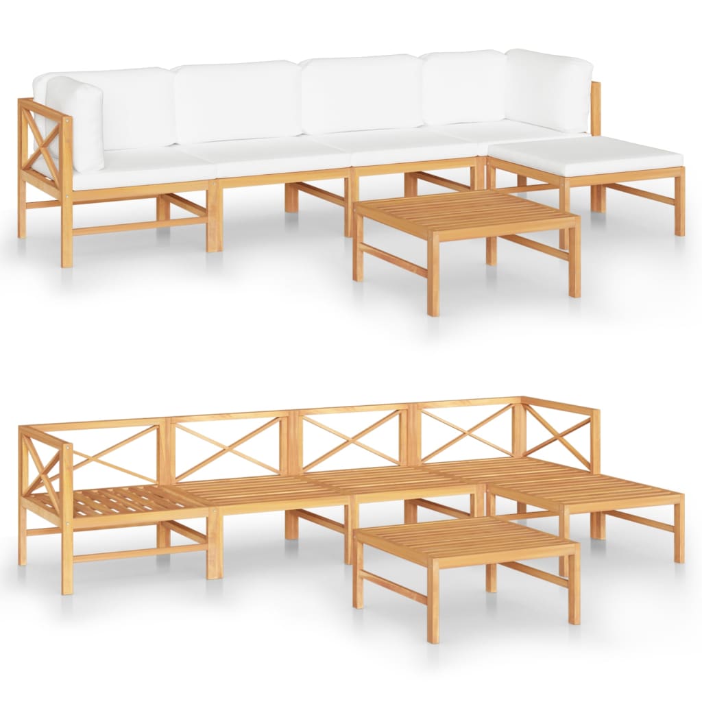 Garden Lounge Set Cream Teak wood 6 Piece Set Modular