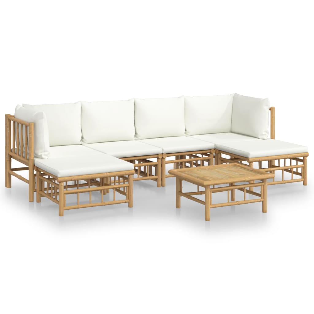 Garden Lounge Set Cream White Bamboo, 100% Polyester (Cushion Cover)