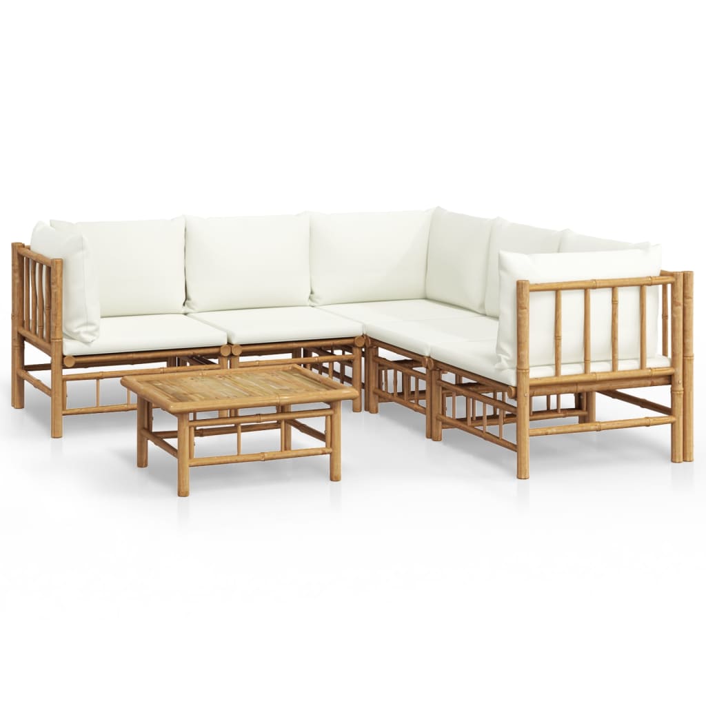 Garden Lounge Set Cream White Bamboo, Fabric (100% polyester)