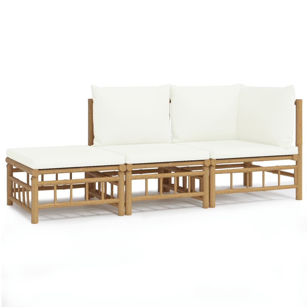 Garden Lounge Set Cream White Bamboo, Fabric (100% Polyester)