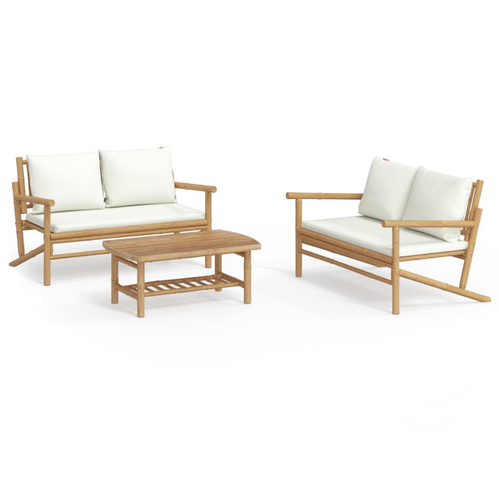 Garden Lounge Set Cream White Bamboo, Fabric (100% polyester)