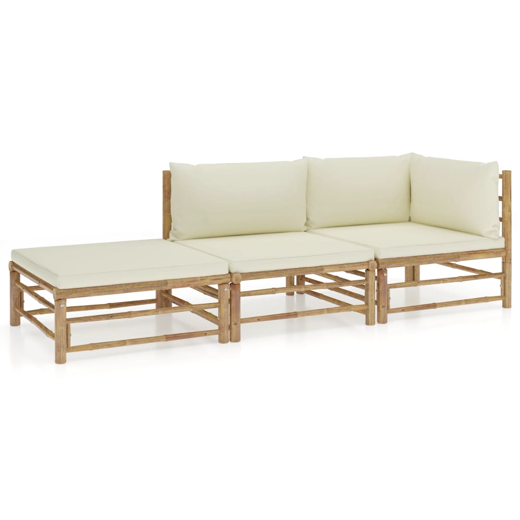 Garden Lounge Set Cream White Bamboo, Fabric (100% polyester)