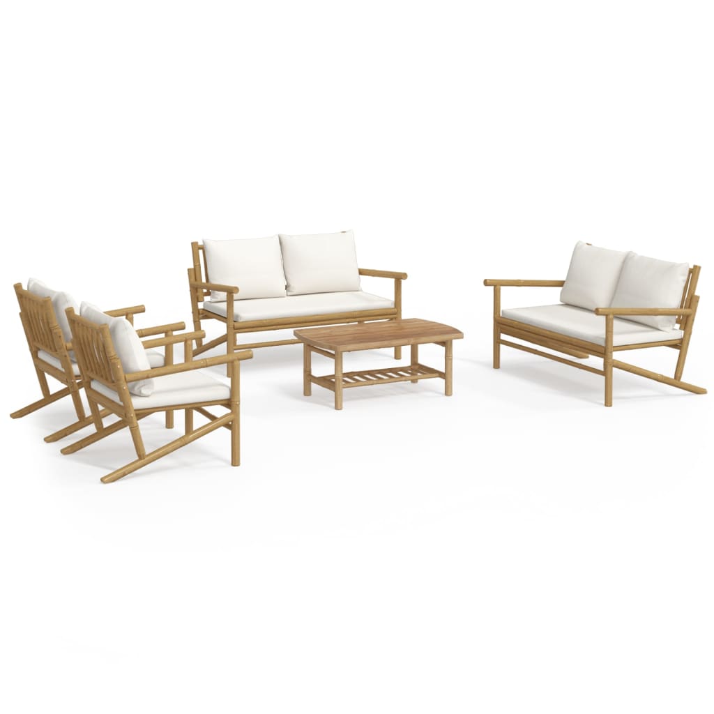 Garden Lounge Set Cream White Bamboo Large Modular