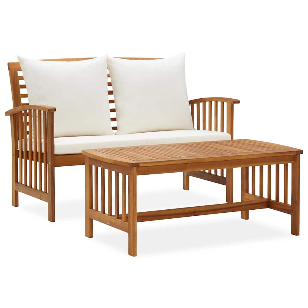 Garden Lounge Set Cream white cushions, Natural wood