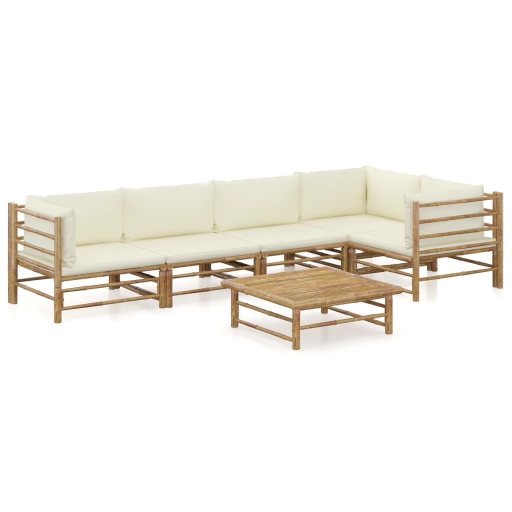 Garden Lounge Set Cream White, Natural Bamboo Bamboo, 100% Polyester