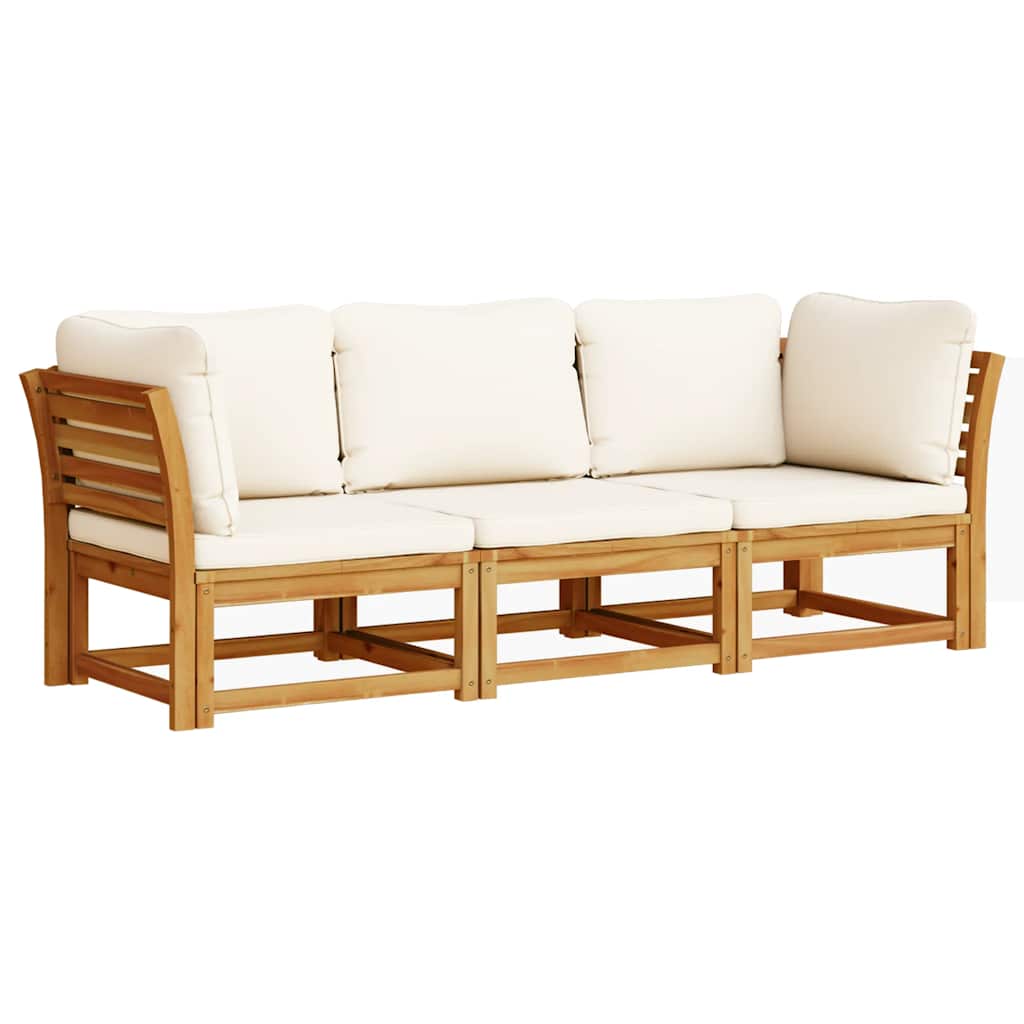 Garden Lounge Set Cream White, Natural Wood