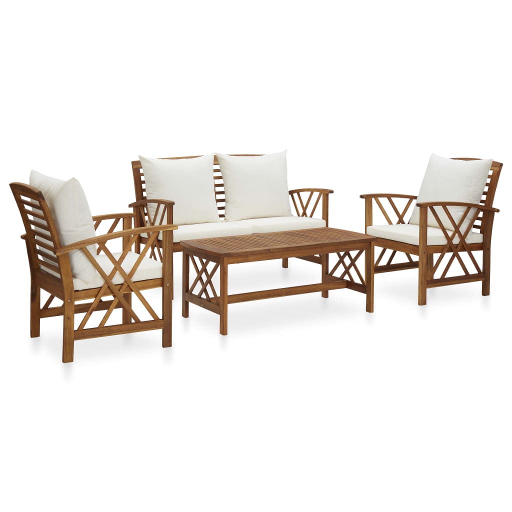 Garden Lounge Set Cream white Solid Acacia wood Medium Durable