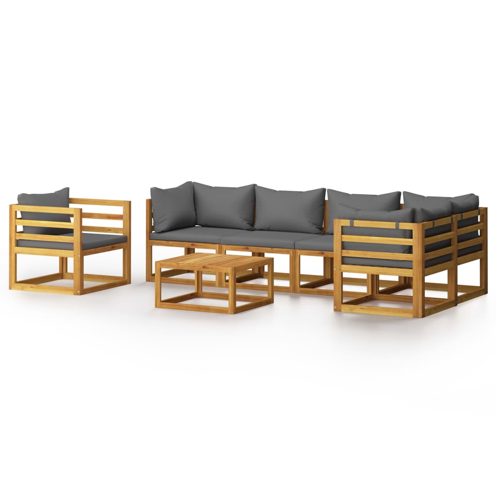 Garden Lounge Set Dark Gray, Brown Solid Acacia wood, 100% polyester