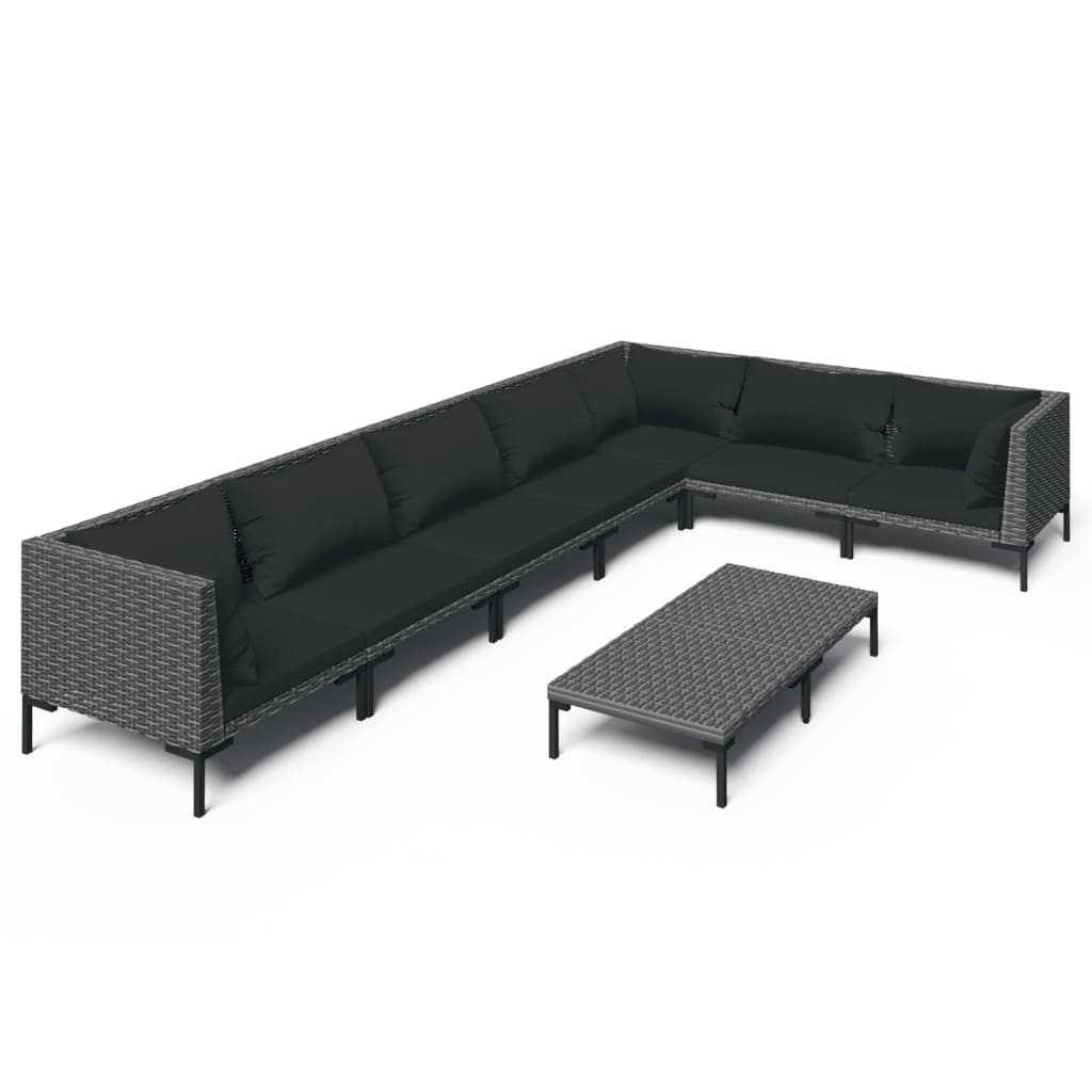 Garden Lounge Set Dark gray rattan, Black cushions
