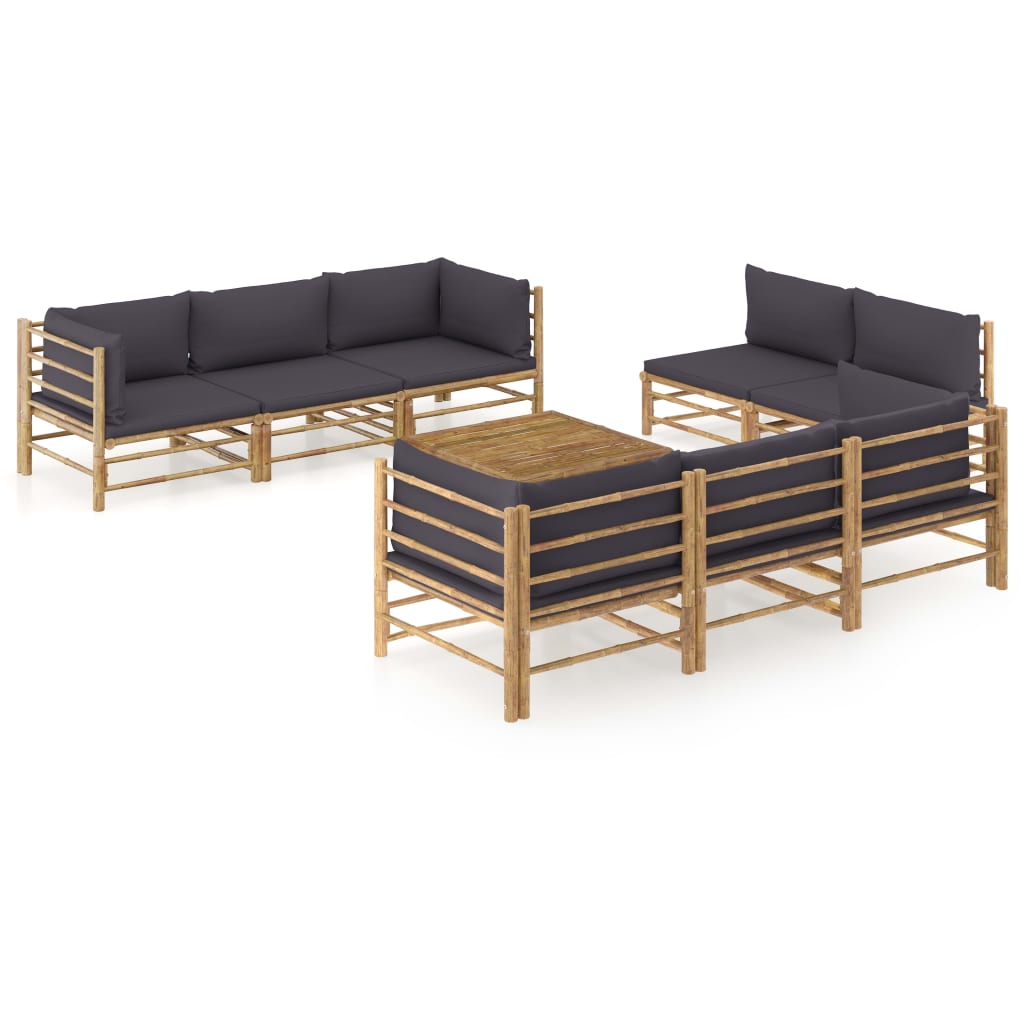 Garden Lounge Set Dark grey Bamboo and 100% polyester Large