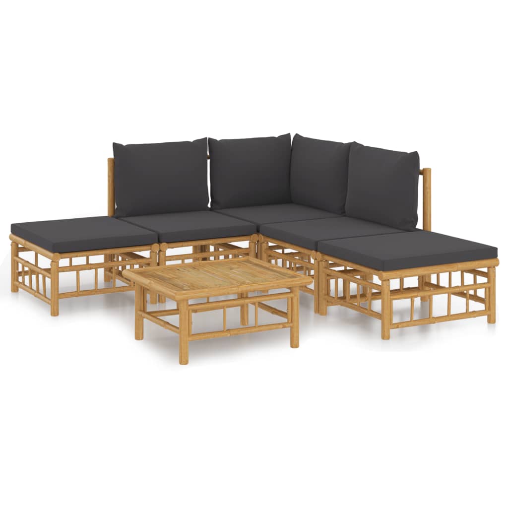 Garden Lounge Set Dark Grey Bamboo and Polyester Medium Modular