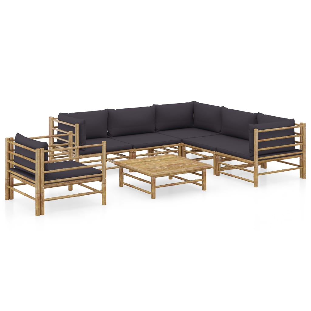 Garden Lounge Set Dark Grey, Bamboo Bamboo, Fabric (100% polyester)