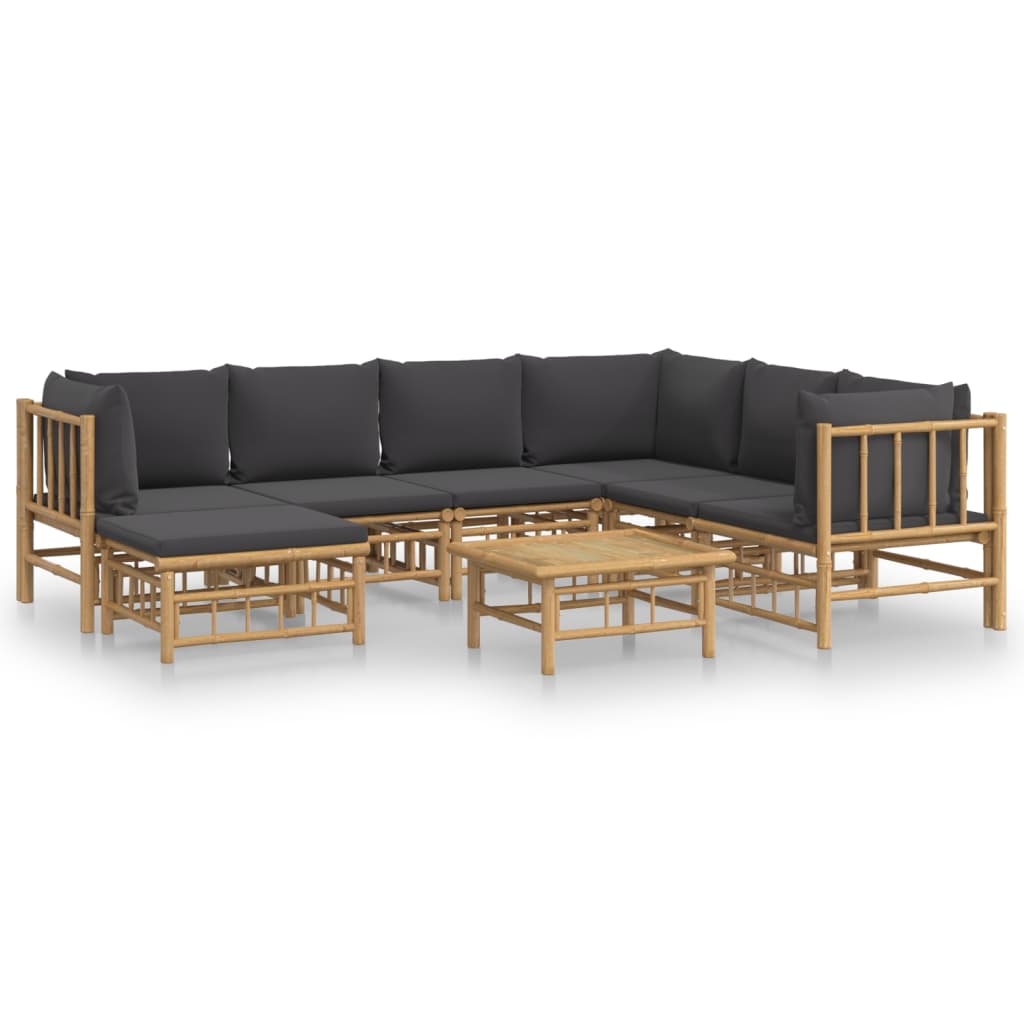 Garden Lounge Set Dark Grey Bamboo, Fabric (100% polyester) Large