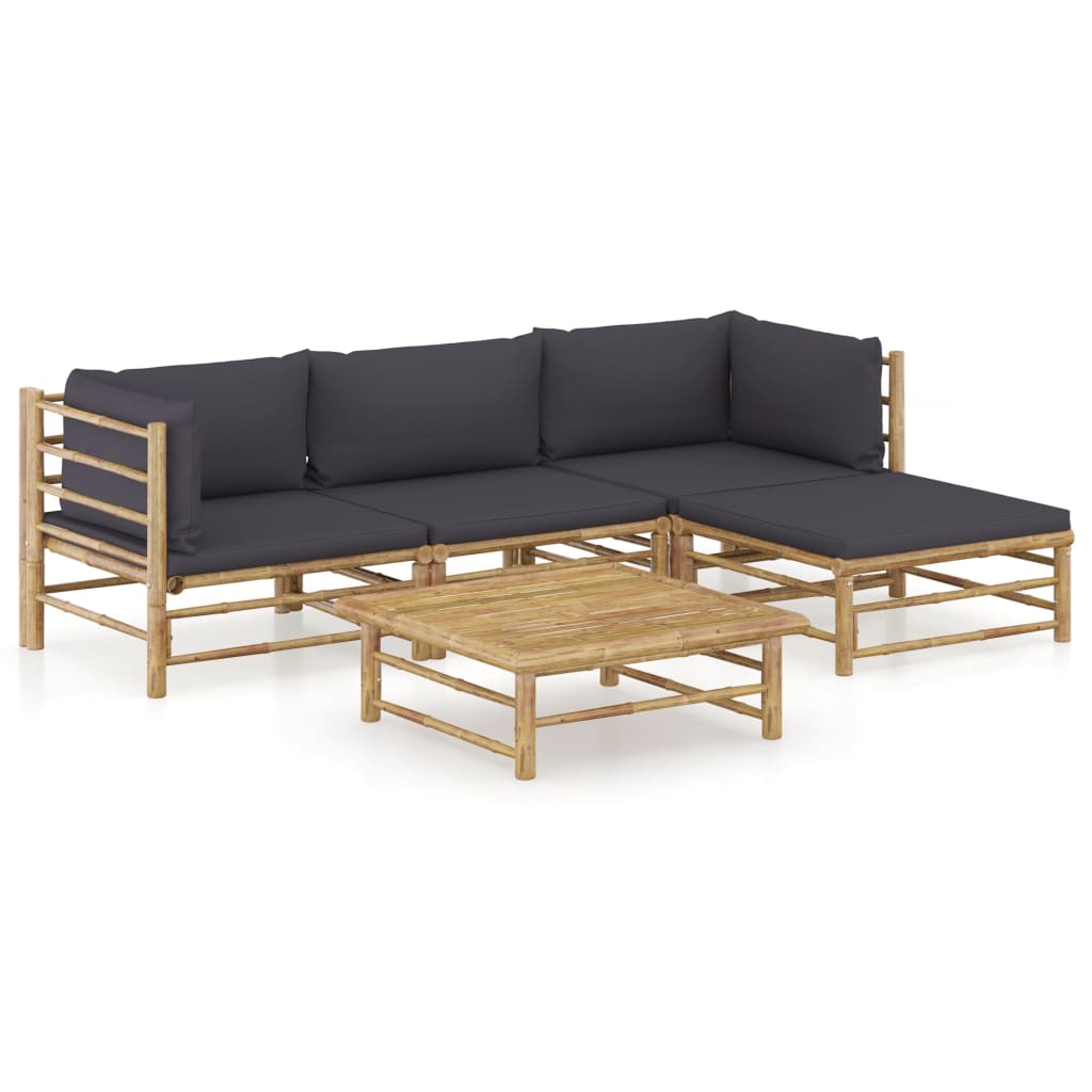Garden Lounge Set Dark Grey Bamboo, Fabric (100% polyester) Medium
