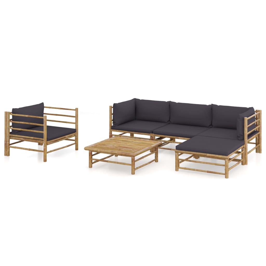 Garden Lounge Set Dark Grey Bamboo, Fabric (100% polyester)