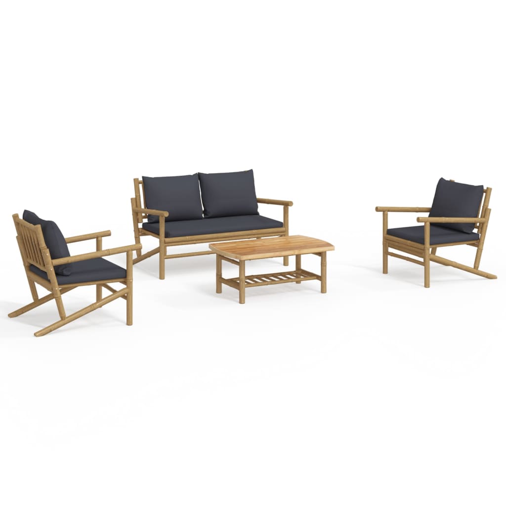 Garden Lounge Set Dark Grey Bamboo Medium Foldable