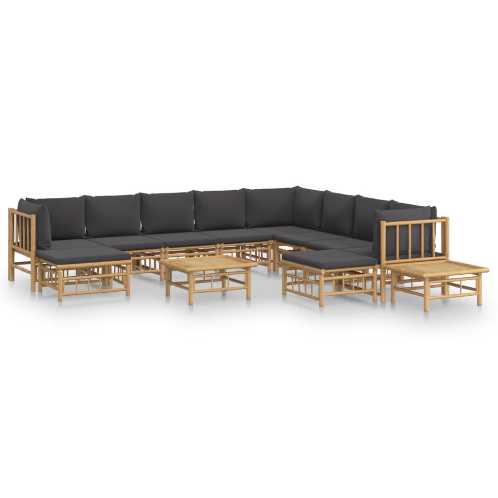 Garden Lounge Set Dark Grey Bamboo, Polyester fabric cushions