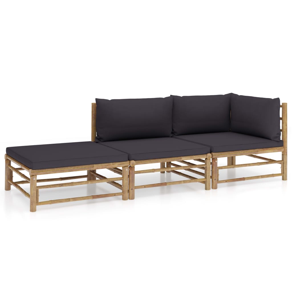 Garden Lounge Set Dark Grey Bamboo, Polyester Medium
