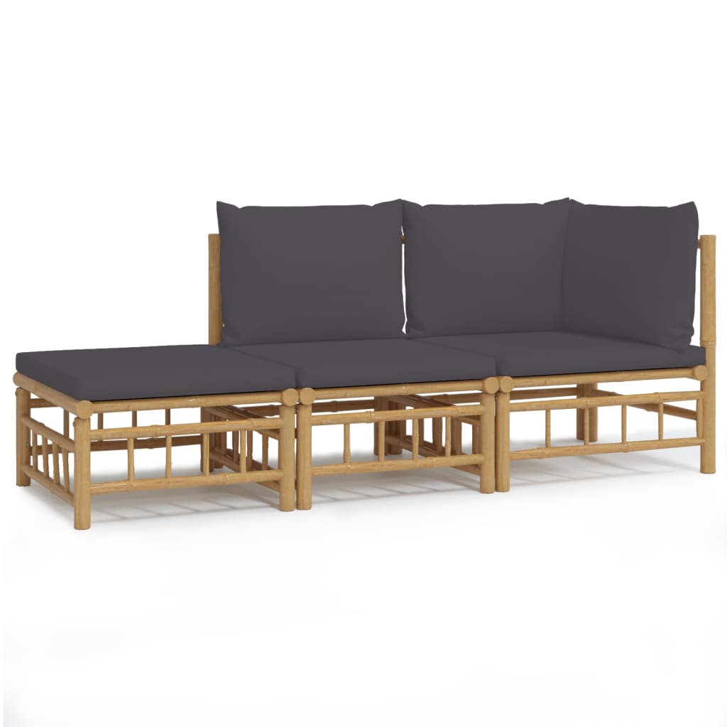 Garden Lounge Set Dark Grey Bamboo, Polyester