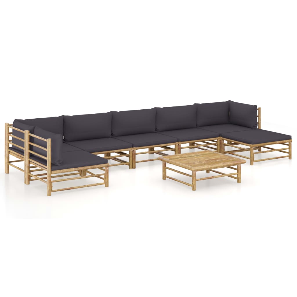 Garden Lounge Set Dark grey cushions Bamboo and Polyester Standard