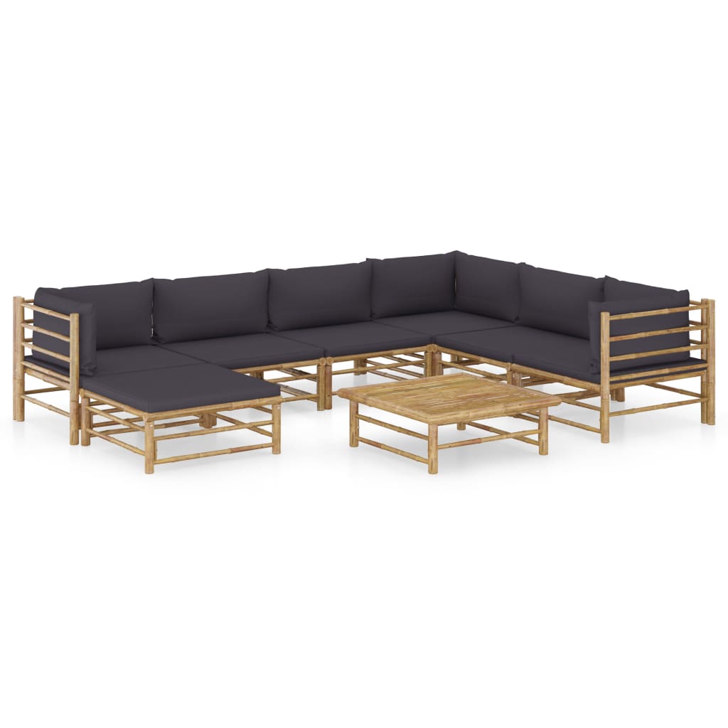 Garden Lounge Set Dark grey cushions Bamboo, Polyester