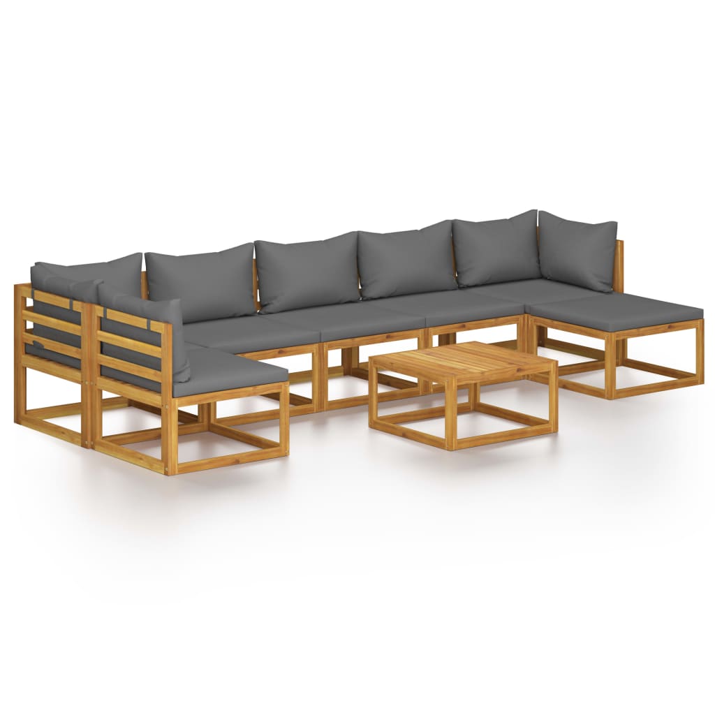 Garden Lounge Set Dark grey cushions, natural wood