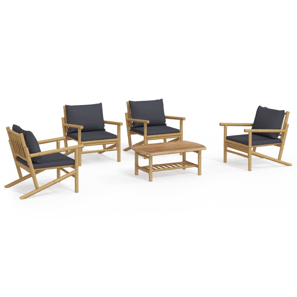 Garden Lounge Set Dark grey, Natural bamboo