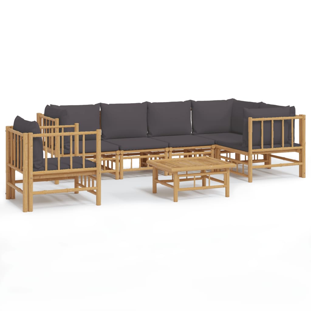 Garden Lounge Set Dark Grey, Natural Bamboo Bamboo Medium Durable