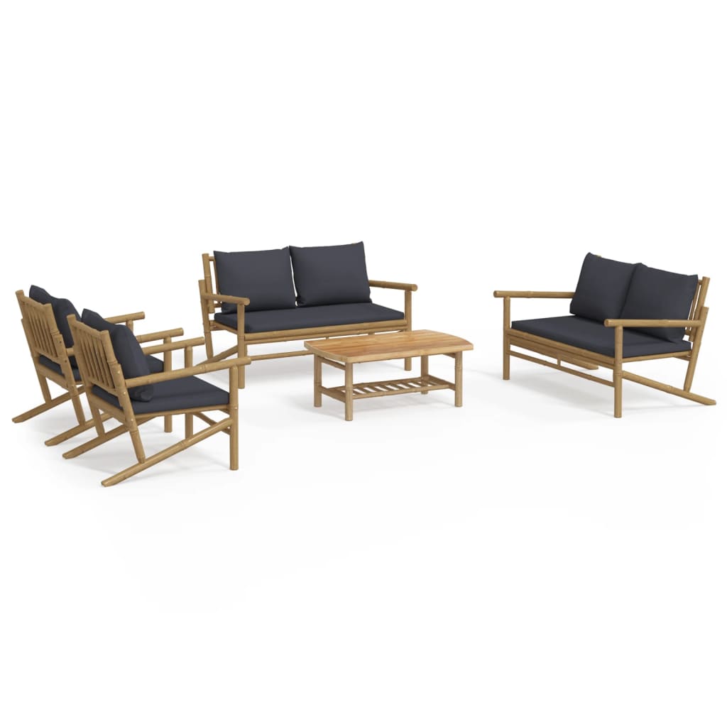 Garden Lounge Set Dark Grey, Natural Bamboo Bamboo, Polyester