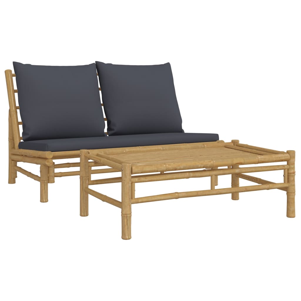 Garden Lounge Set Dark grey, Natural Bamboo Bamboo, Polyester