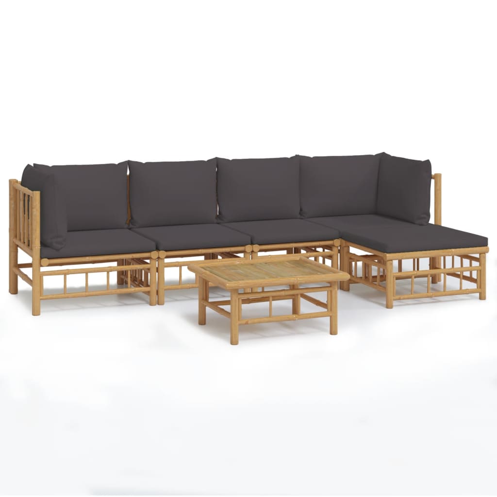 Garden Lounge Set Dark grey, Natural Bamboo, Polyester Modular