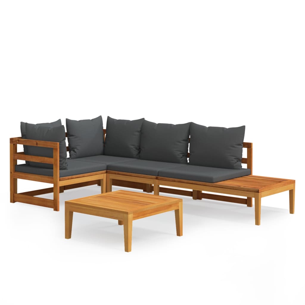 Garden Lounge Set Dark grey, Natural wood