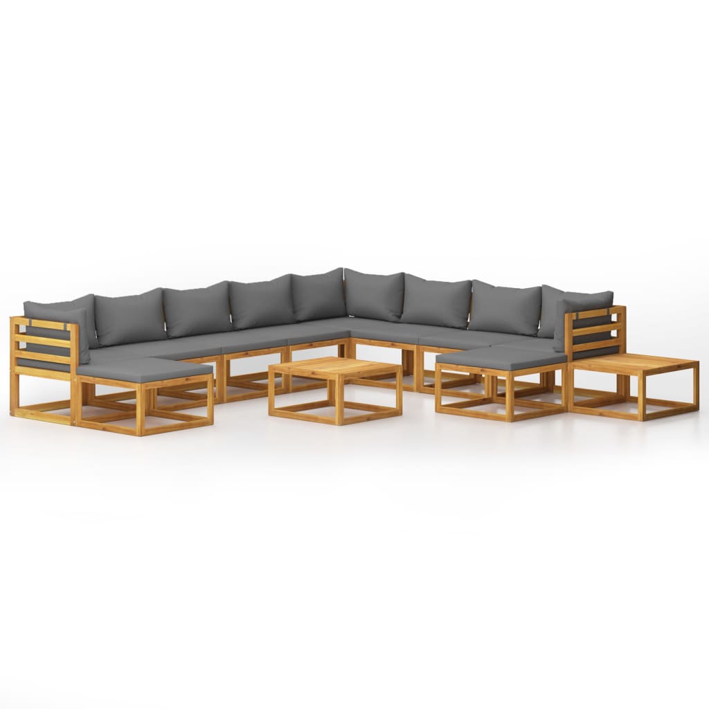 Garden Lounge Set Dark grey, Natural wood