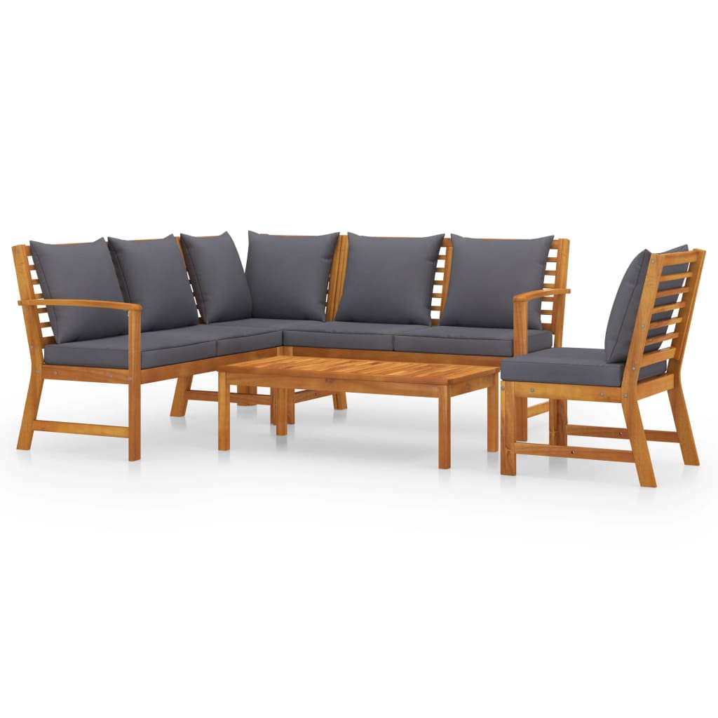 Garden Lounge Set Dark Grey, Natural Wood
