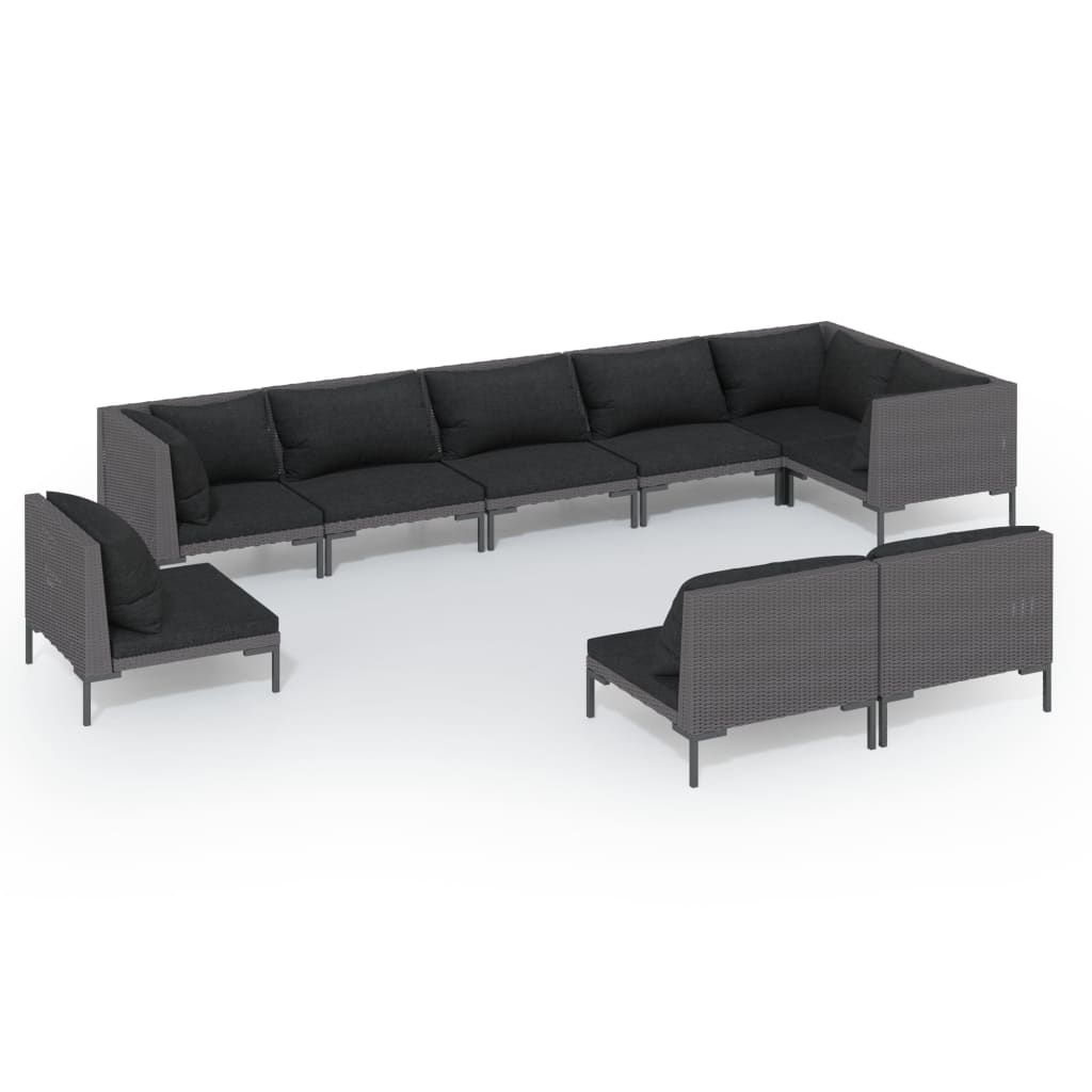 Garden Lounge Set Dark Grey Powder-coated Steel 9 Piece Set