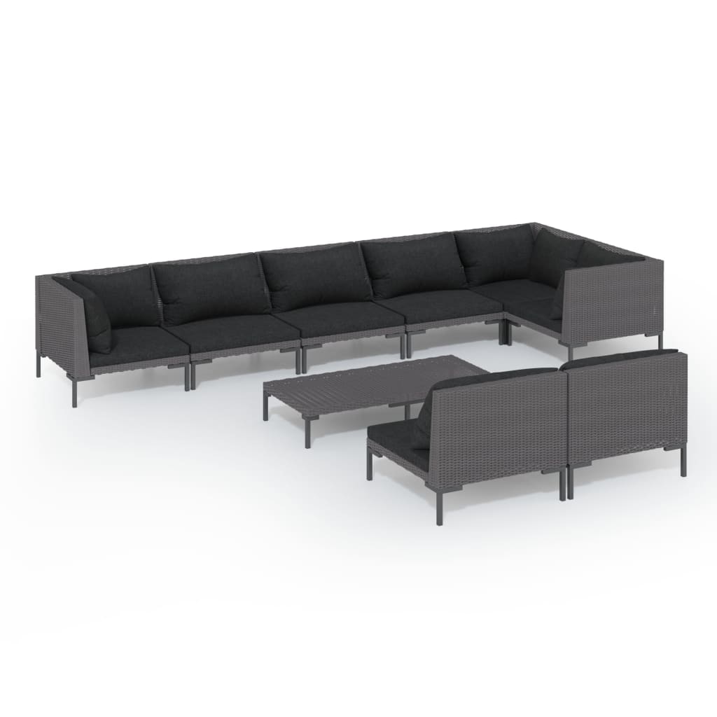 Garden Lounge Set Dark Grey Powder-coated steel, half-round PE rattan
