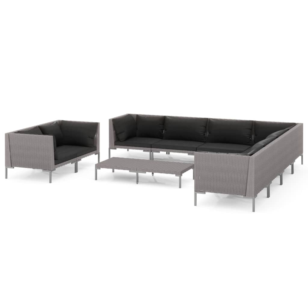 Garden Lounge Set Dark Grey Powder-coated steel, PE rattan, Polyester
