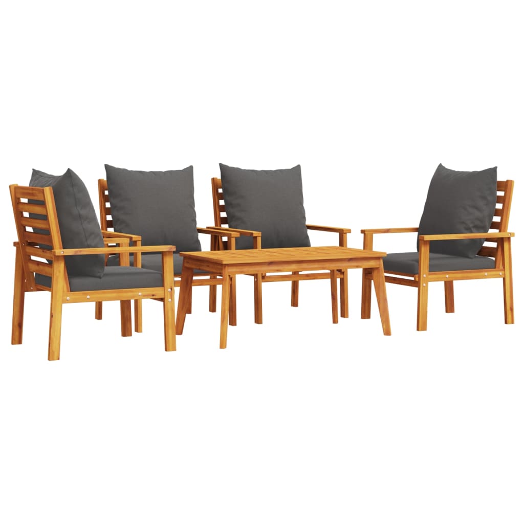 Garden Lounge Set Dark Grey Solid Acacia wood, 100% polyester fabric