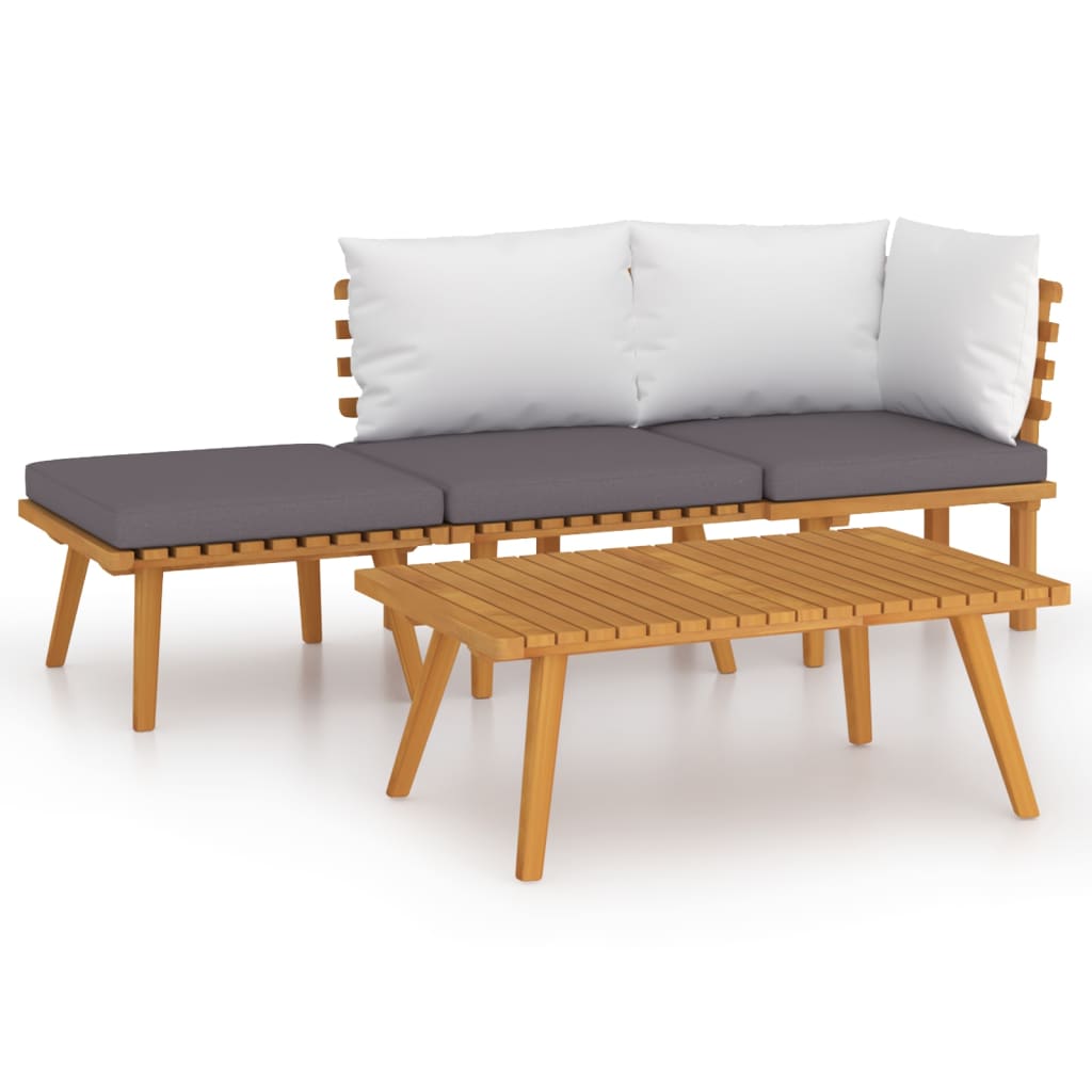 Garden Lounge Set Dark grey, White Solid acacia wood, 100% polyester