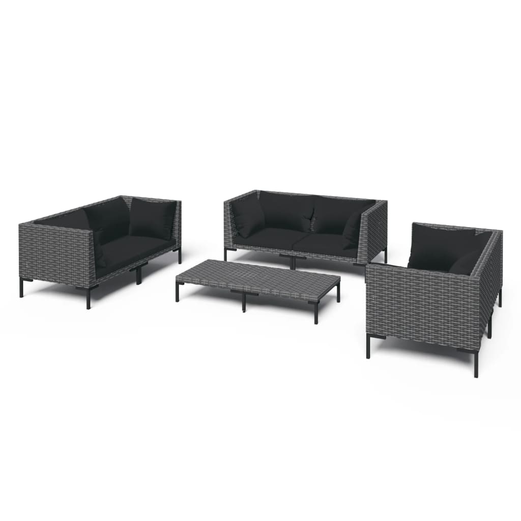 Garden Lounge Set Dark grey with black cushions