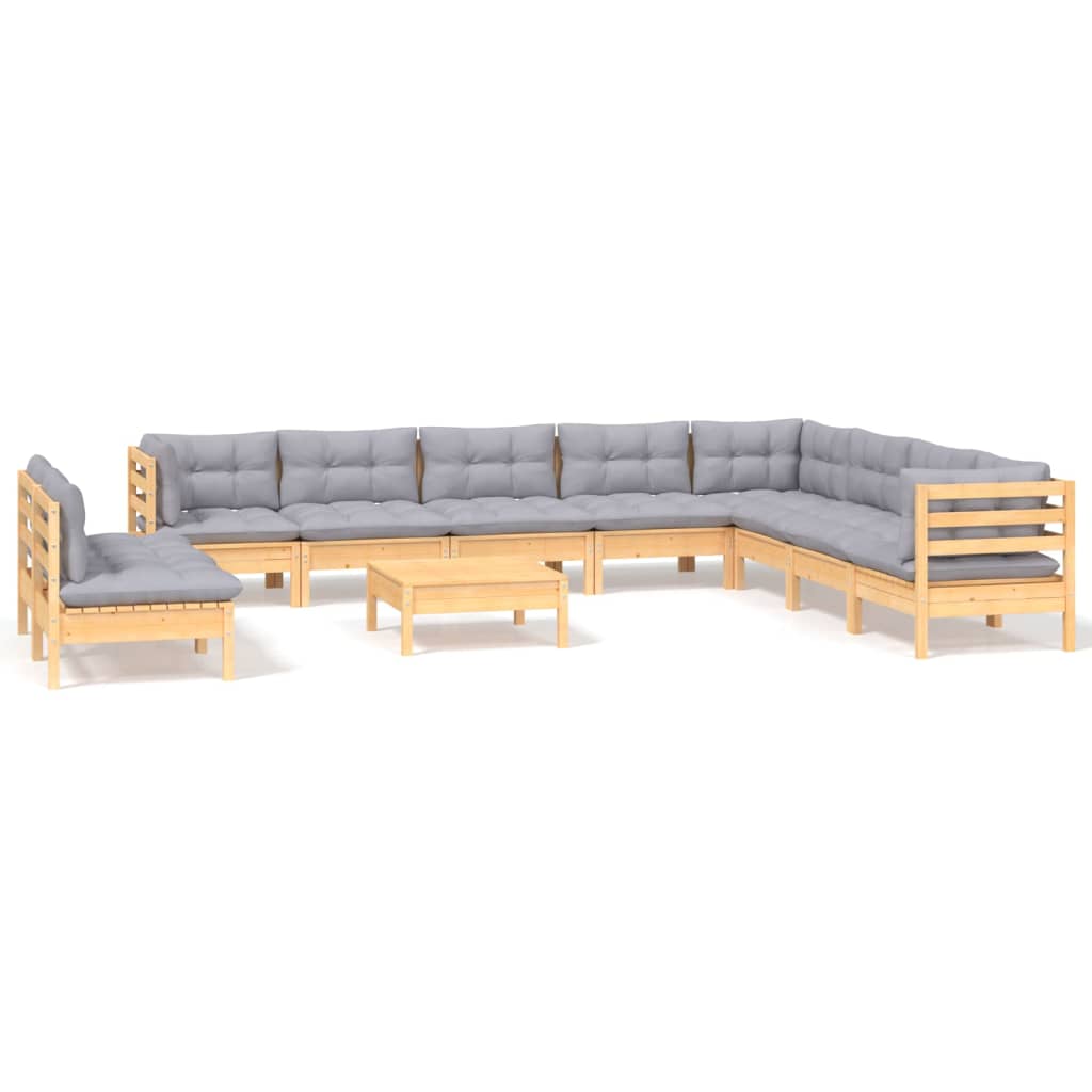 Garden Lounge Set Gray, Natural Wood Solid pine wood, polyester